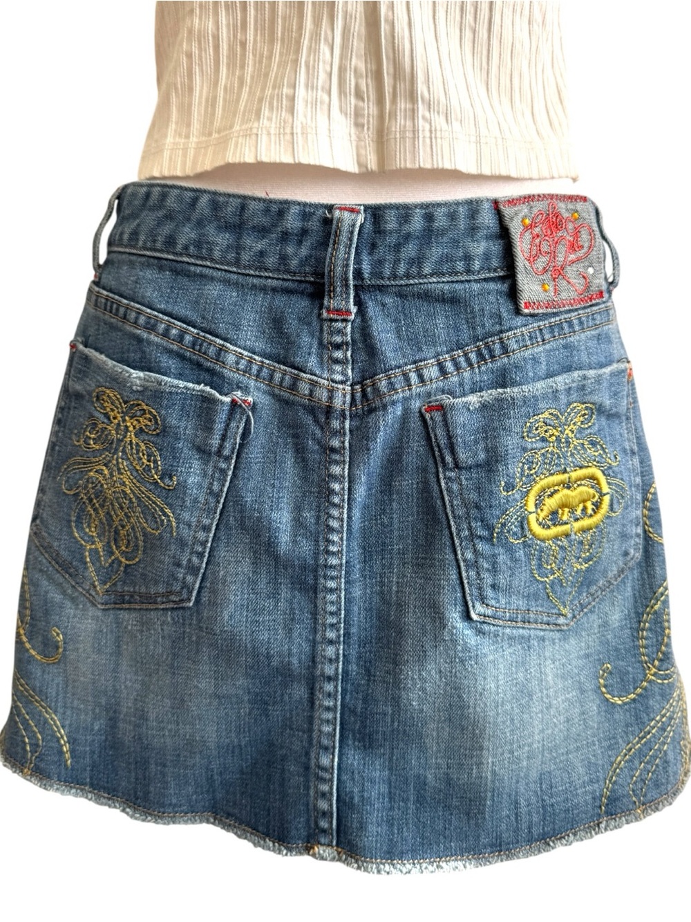 Ecko Red Y2K Embroidered Denim Mini Skirt (Size 7)